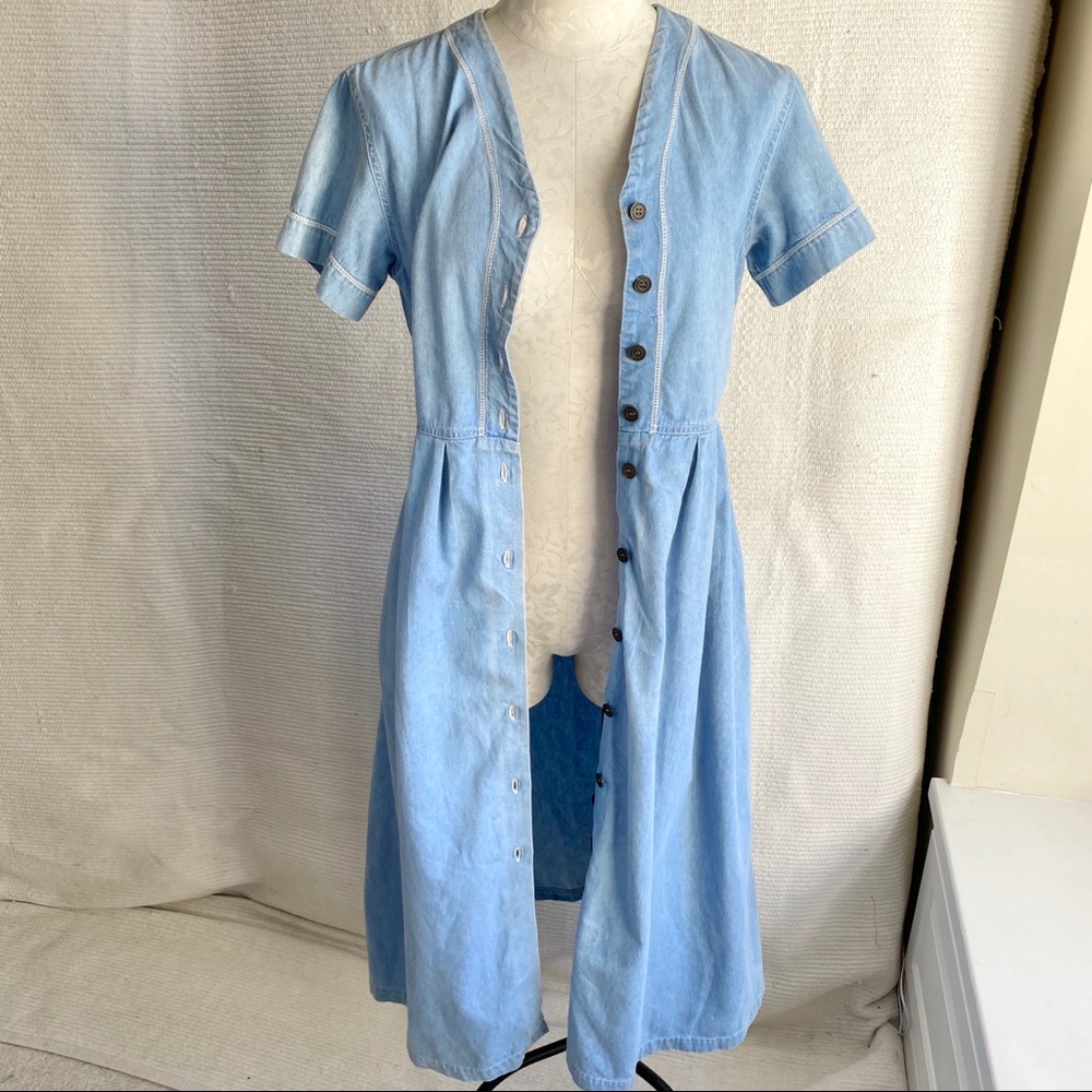 Vintage 90s S/M Jean Denim Babydoll Midi Dress - Picture 6 of 8